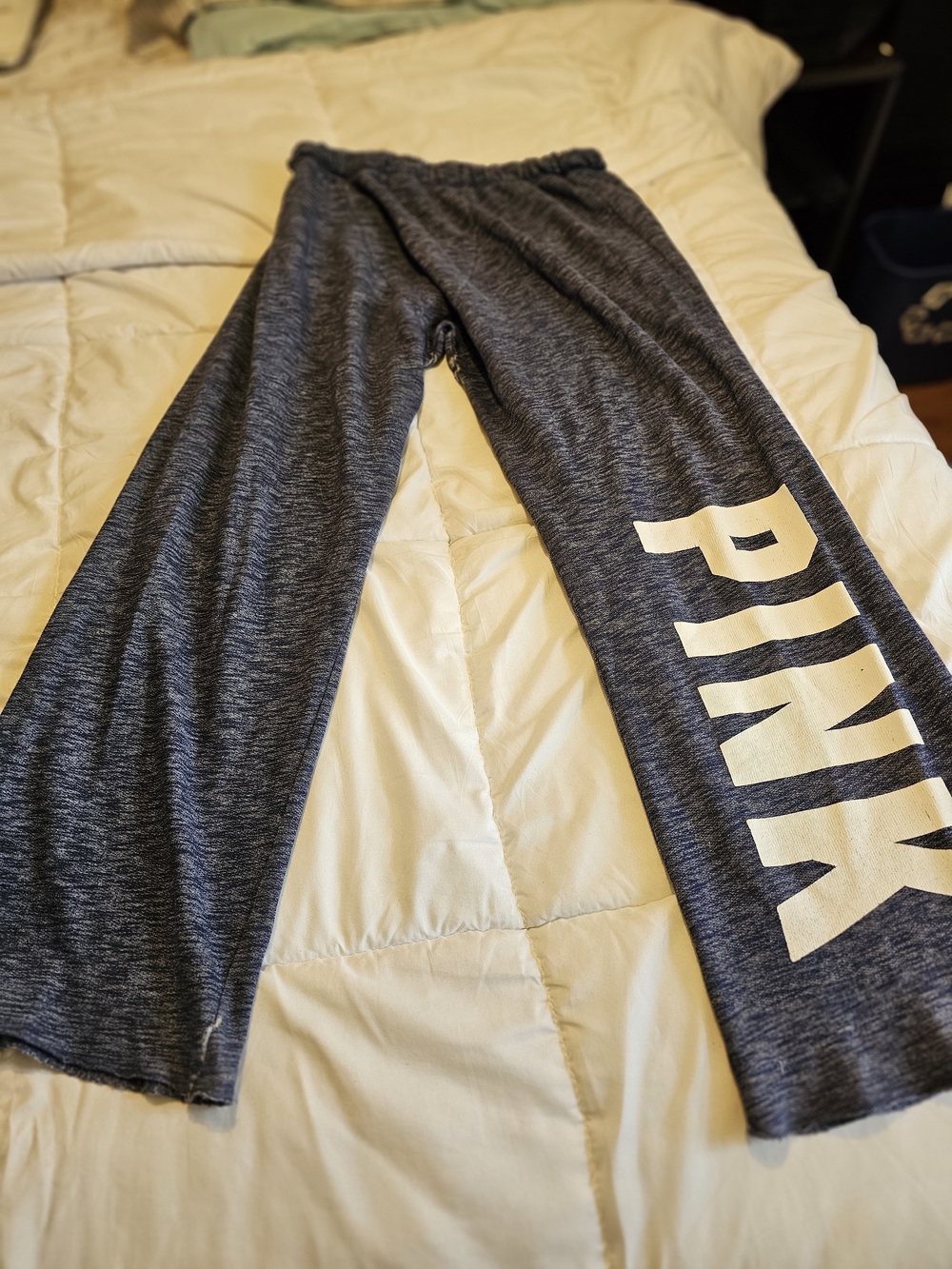 PINK Wide Leg Lounge Pants in Heather Navy with White Logo